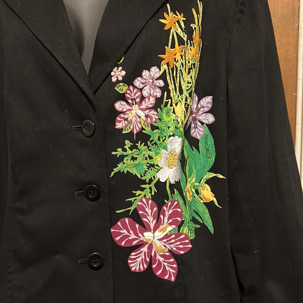 Terry Lewis lined black short waisted Twill blazer Size Large - Picture 2 of 6